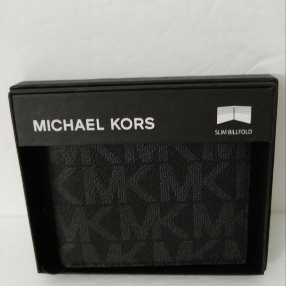 Michael Kors Jet Set Black Slim Bi-fold PVC Leather Men's Wallet - Picture 8 of 12